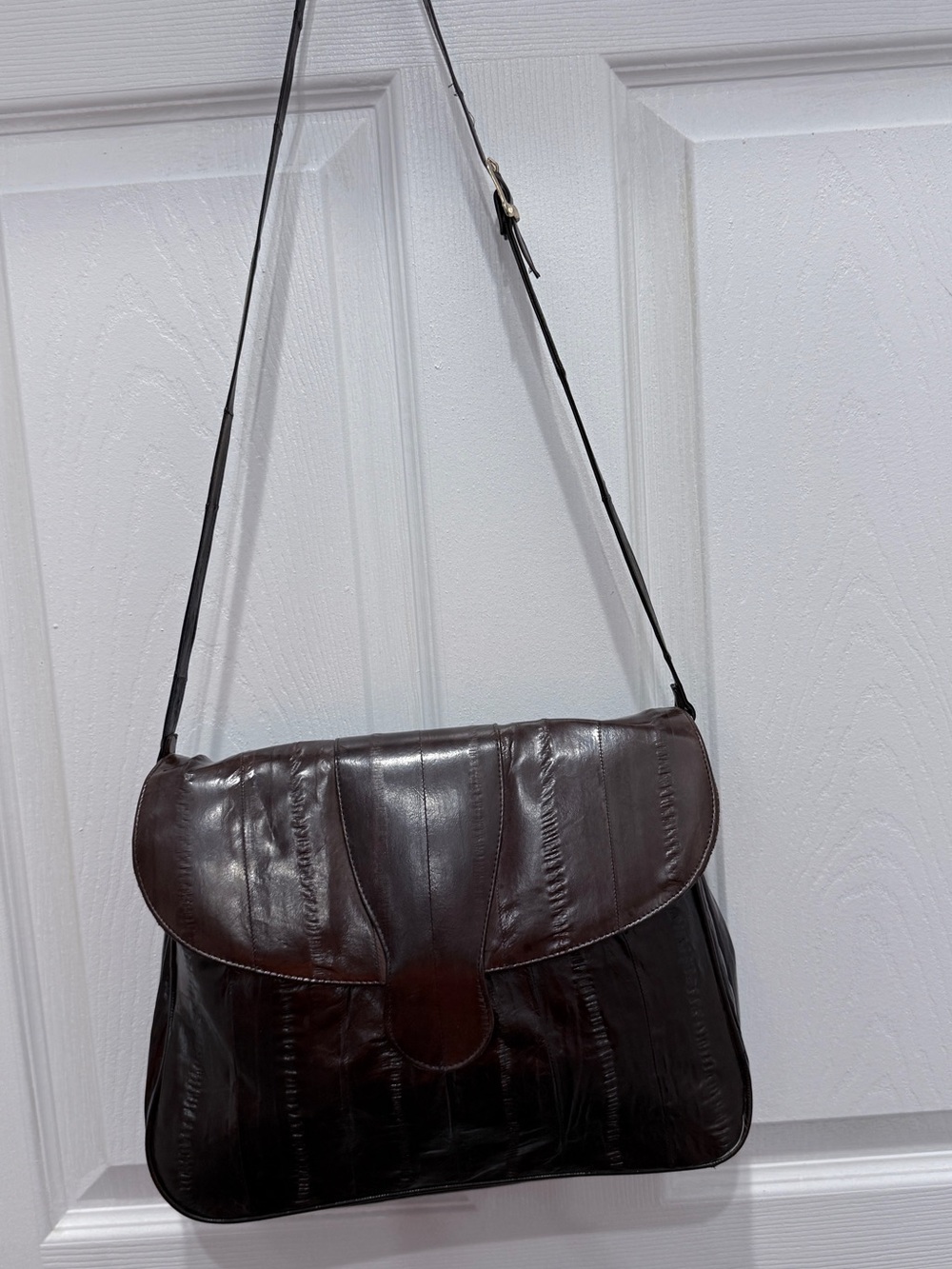 Vintage Eel Skin Brown Leather Shoulder Bag